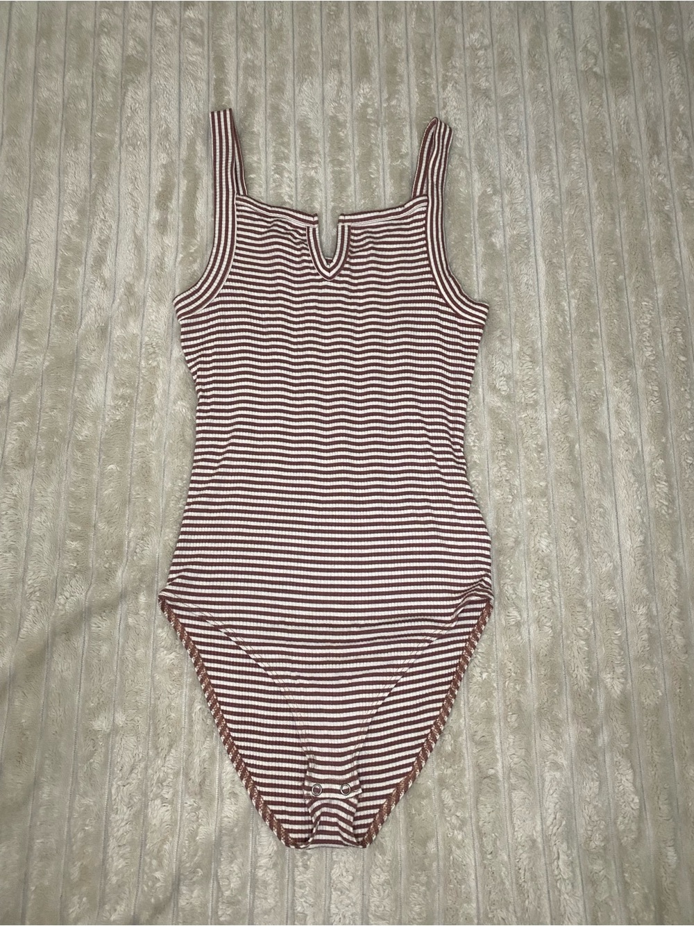 American Eagle Outfitters Brown and White Striped Tank Cut Bodysuit size M